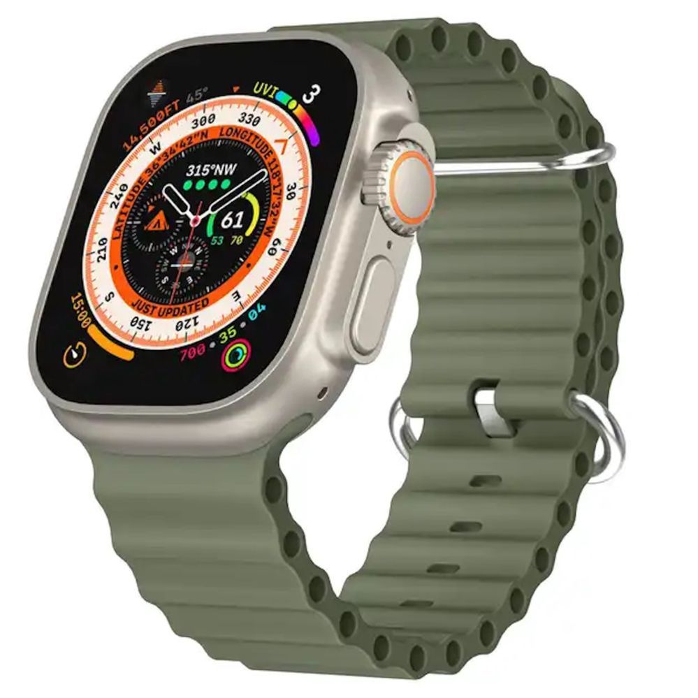 Rihm iWear  S1 Grooved Soft Silicone 20mm strap for Apple Watch 49mm / 45mm / 44mm / 42mm Khaki Green