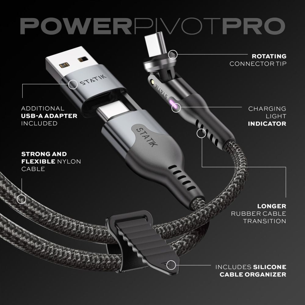 Kaabel statik  STATIK PowerPivot Pro Nylon Braided Cabel, USB-C to USB-C, 3m, Balck
