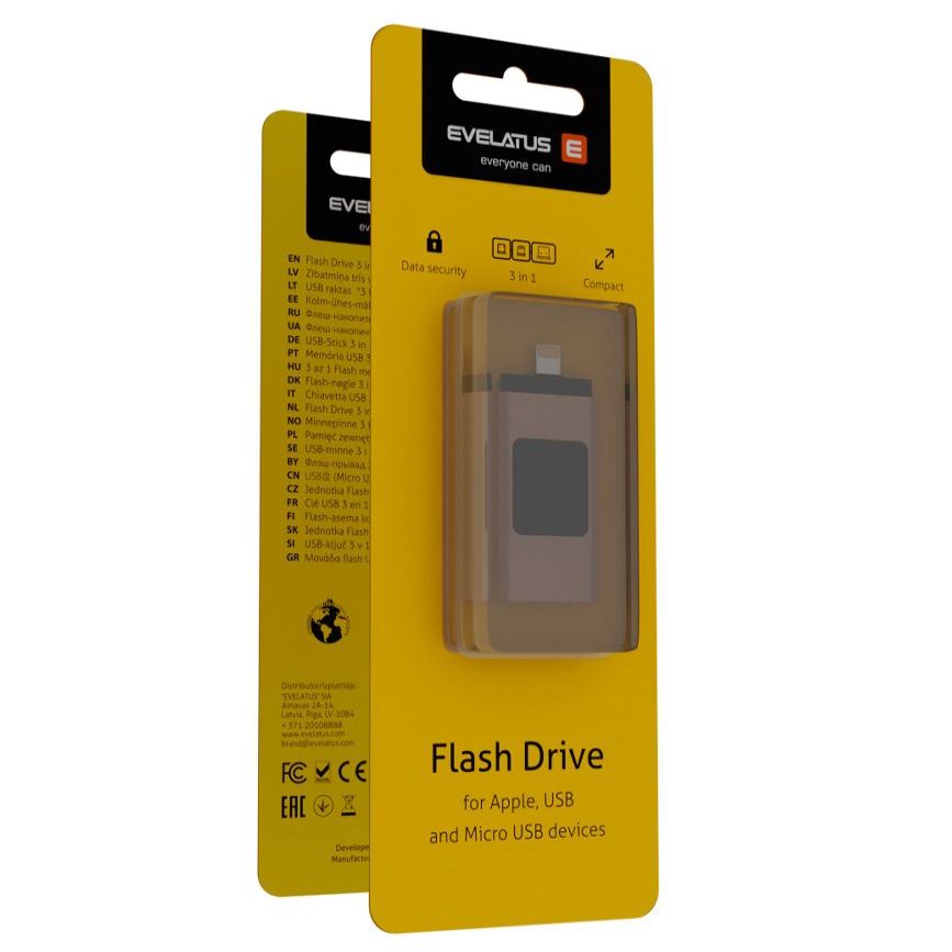 Flash drive Evelatus  USB Flash to Lightning 32GB 3in1  (USB, iPhone and Micro) Gold