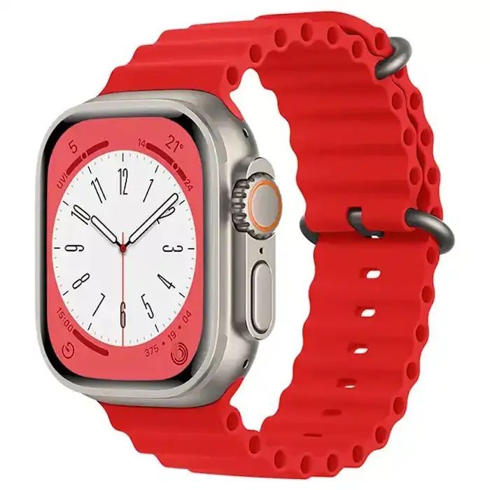 Rihm iWear  S1 Grooved Soft Silicone 20mm strap for Apple Watch 49mm / 45mm / 44mm / 42mm Red