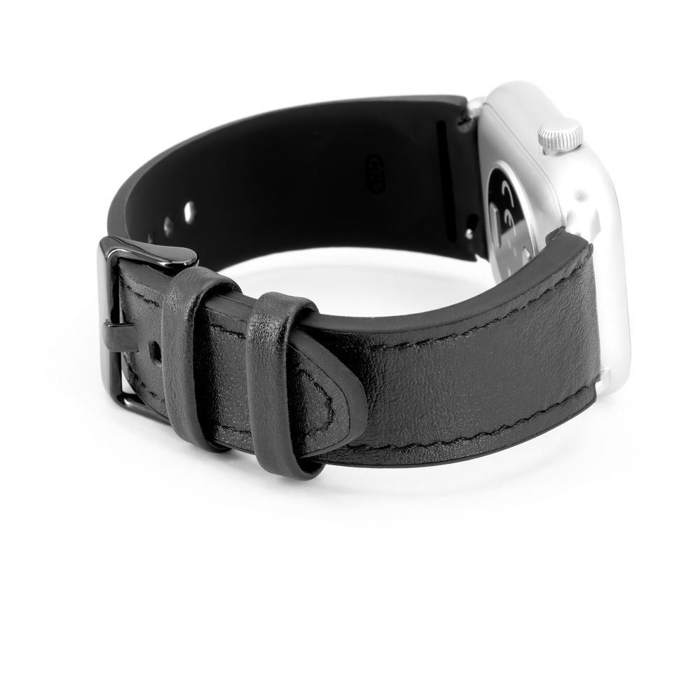 Strap Connect  20mm Silicone Patch Leather Watch Strap (130mm M/L) Black