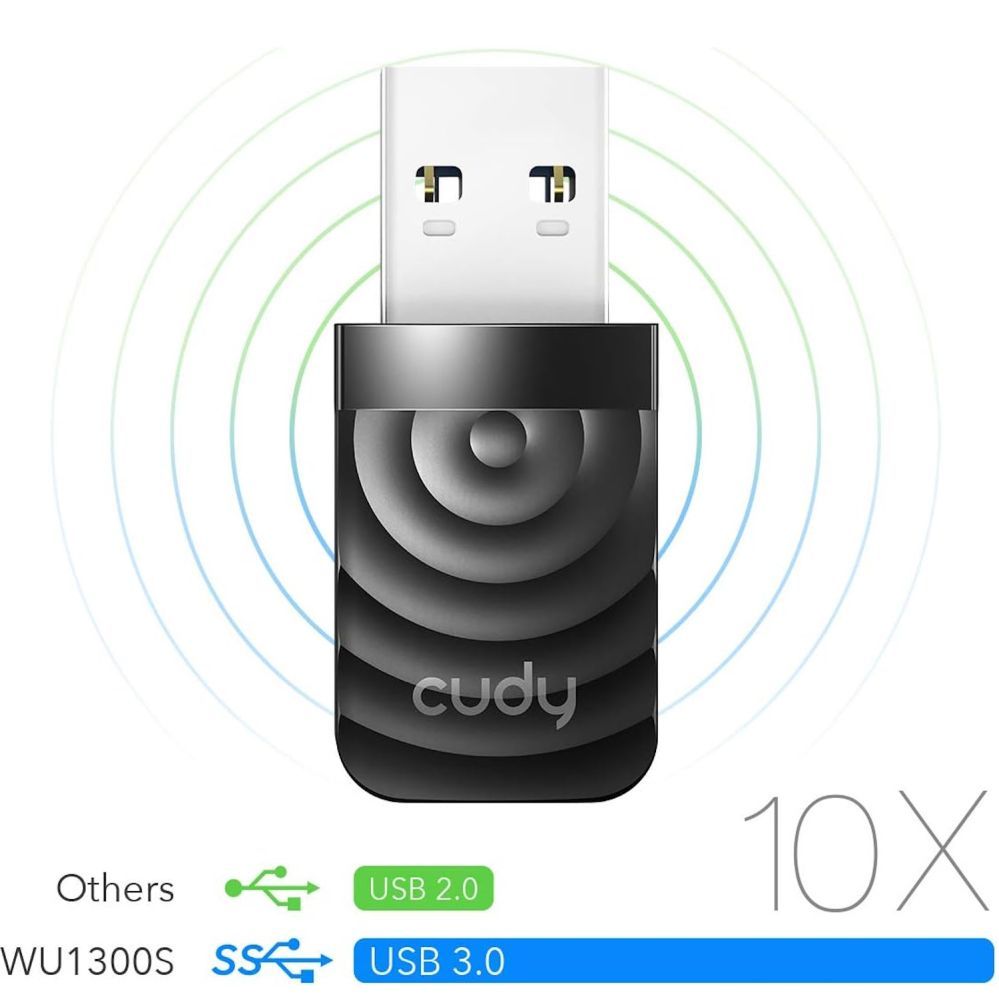 Ruuterid Cudy  Cudy WU1300S AirMax AC1300 Dual Band WiFi USB Adapter USB 3.0 High Speed High Gain Black