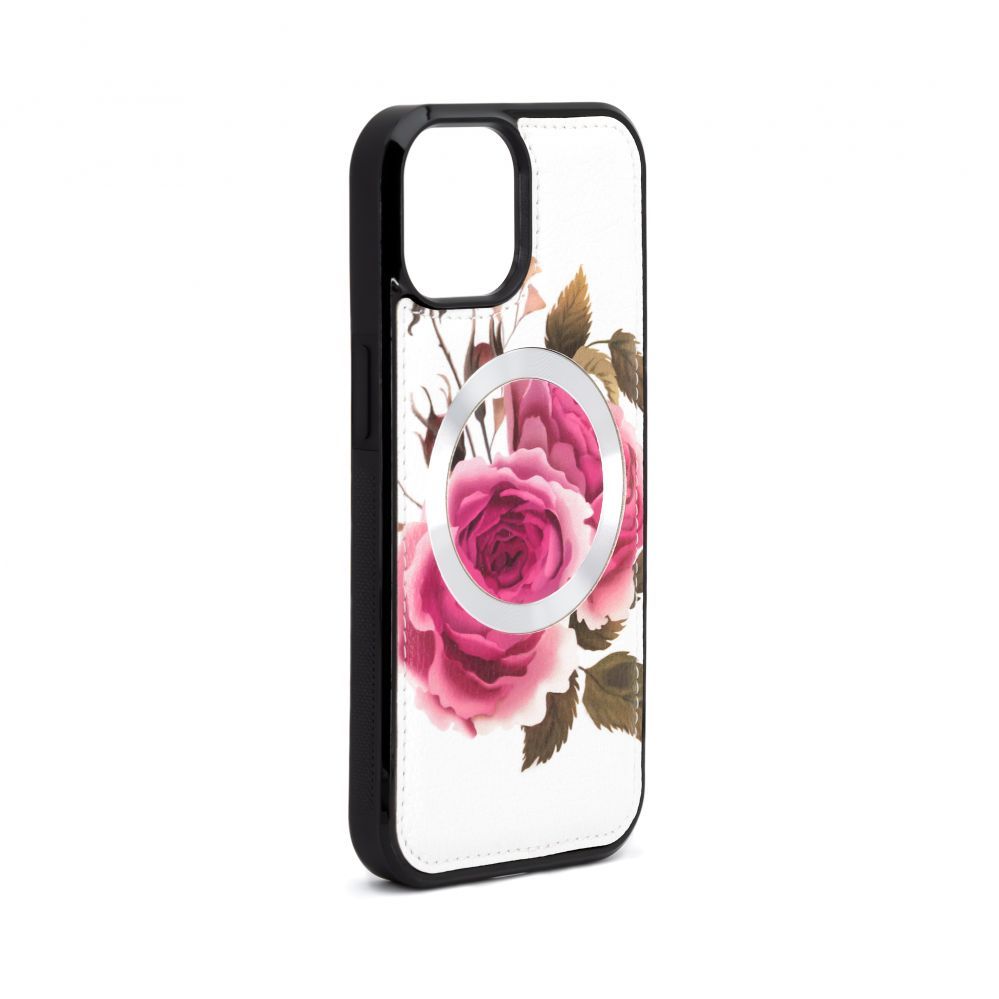 Back panel cover Evelatus Apple iPhone 14 Leather Case Zipper Design Flower White