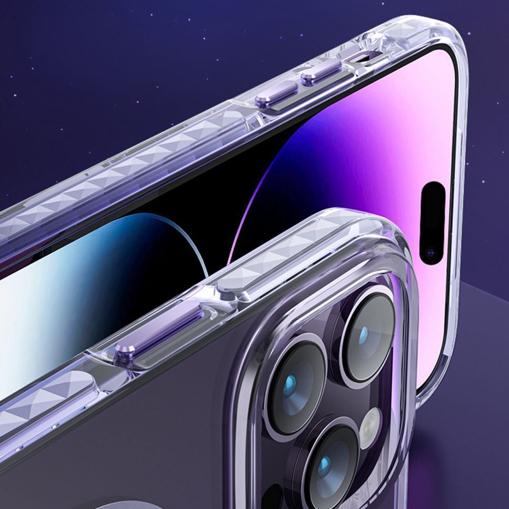 Back panel cover Kingxbar  Kingxbar PQY Ice Crystal Series magnetic case for iPhone 14 Pro MagSafe pink and blue