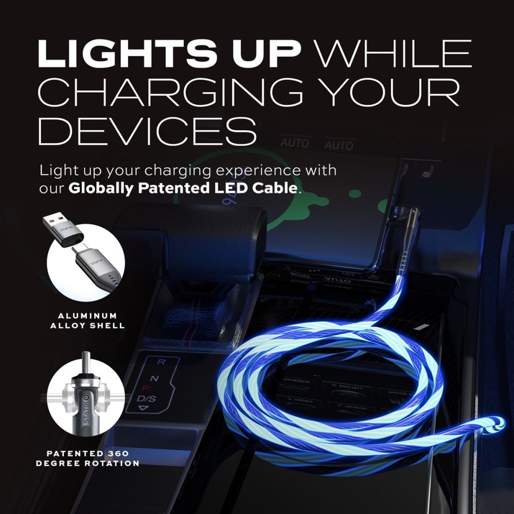 Кабель statik  STATIK PowerPivot Pro, Glowing LED Cabel, USB-C to USB-C, 2m, Black