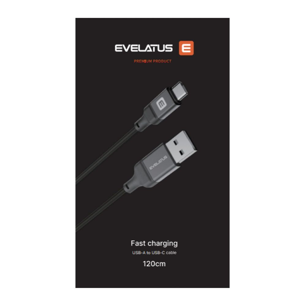Kaabel Evelatus  Cable USB A to C, 1.2M Aluminum housing braiding Black