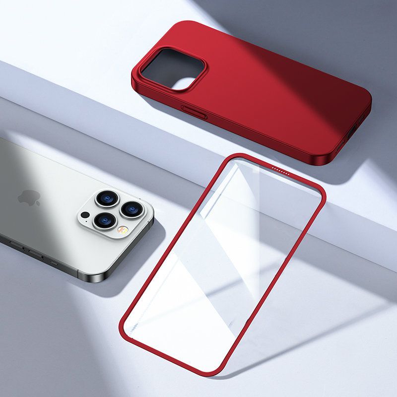 Чехол на заднюю панель Joyroom - Joyroom 360 Full Case front and back cover for iPhone 13 Pro Max + tempered glass screen protector red (JR-BP928 red)