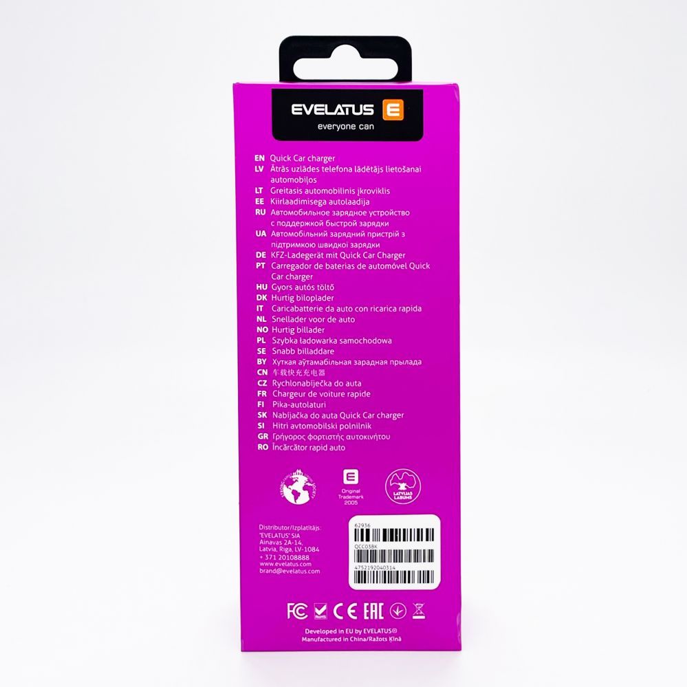 Car charger Evelatus - Evelatus Quick Car Charger QCC03 Black