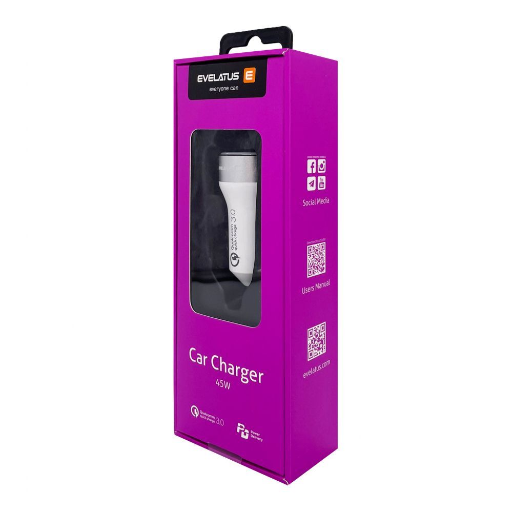 Car charger Evelatus - Evelatus Quick Car Charger QCC03, QCC03WH White