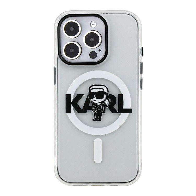 Tagakaaned Karl Lagerfeld Apple iPhone 15 Pro Max Silicone case with Magsafe IML KL Sketch Logo Transparent