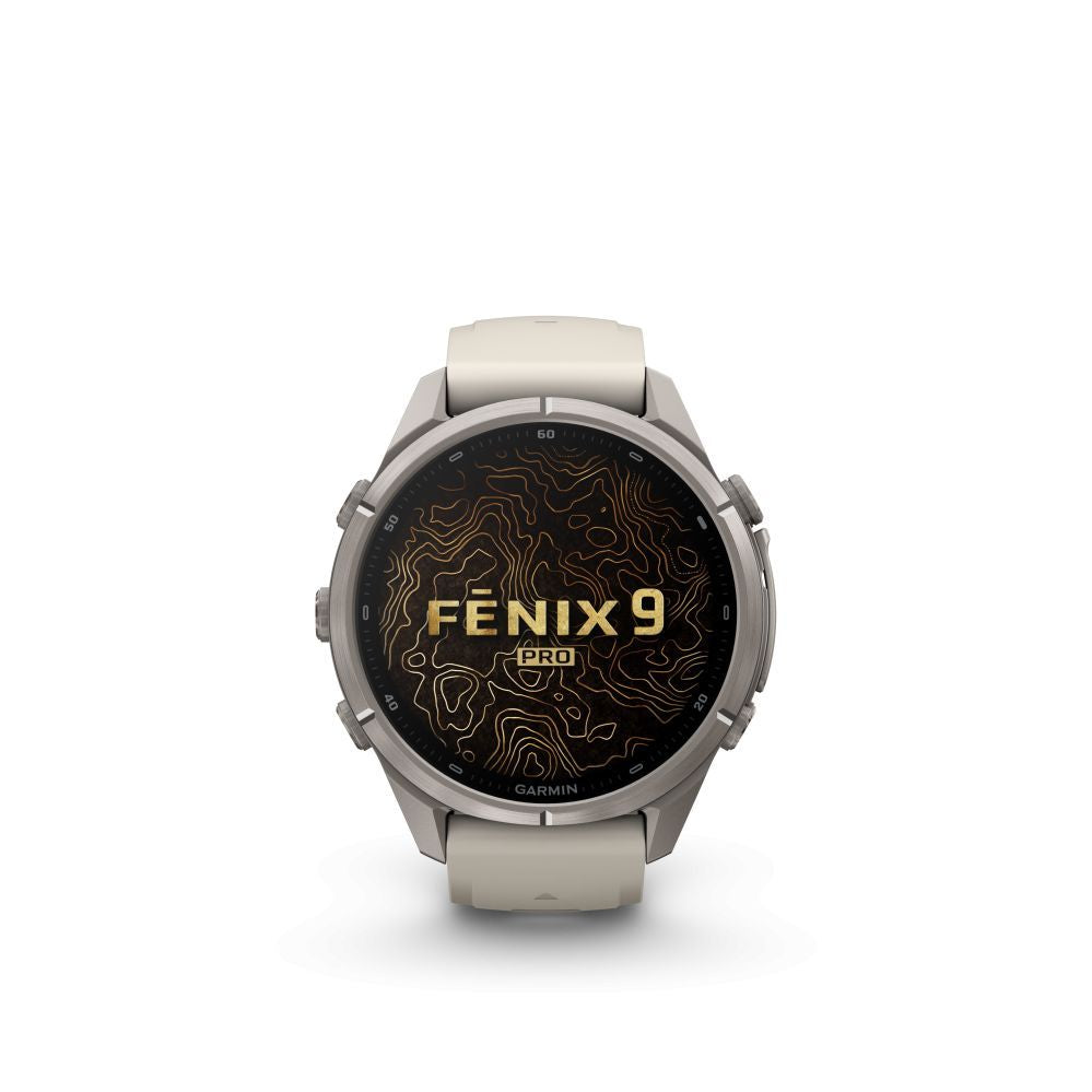 Nutikell Garmin  Fenix 9 Pro – 43mm
Titanium with Fog Grey/Dark Sandstone Silicone Band