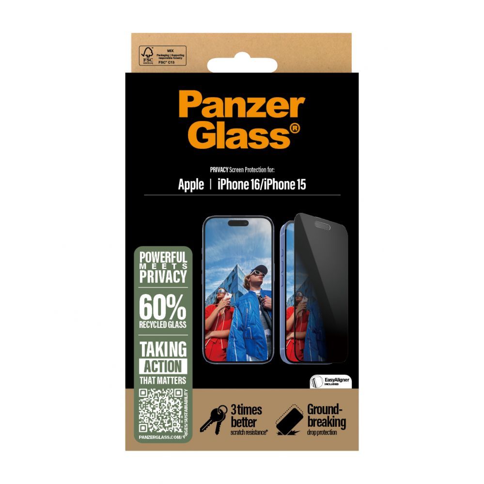 Чехол на заднюю панель PanzerGlass  Privacy  Screen Protector iPhone 16 / iPhone 15 | Ultra-Wide Fit |