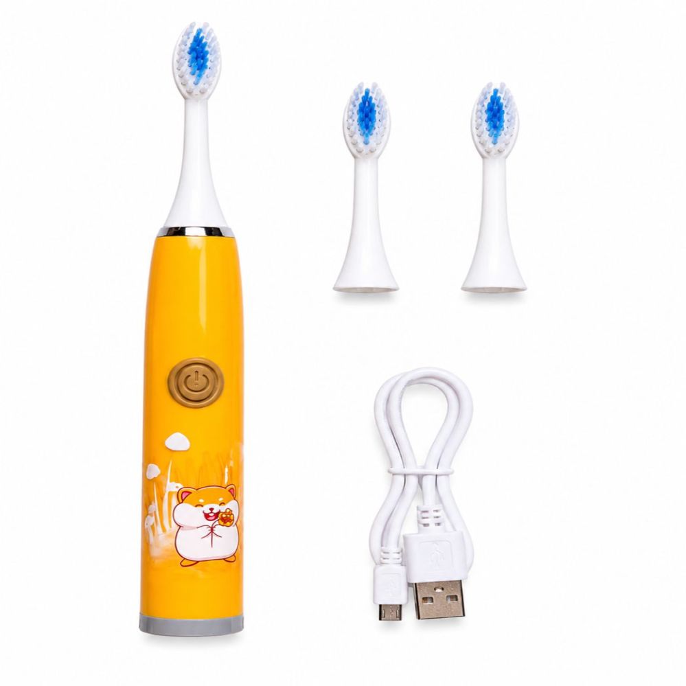 Зубная щётка iLike  Kids Rechargeable Sonic Electric Toothbrush, USB Charging, 3 Brush Heads (1+2 Replacement Heads), Soft Bristles, Waterproof, Cute Hamster Design Orange