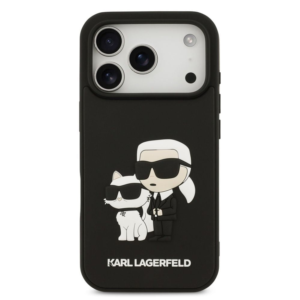 Tagakaaned Karl Lagerfeld Apple iPhone 17 Pro Silicone 3D Rubber Karl and Choupette Case Black