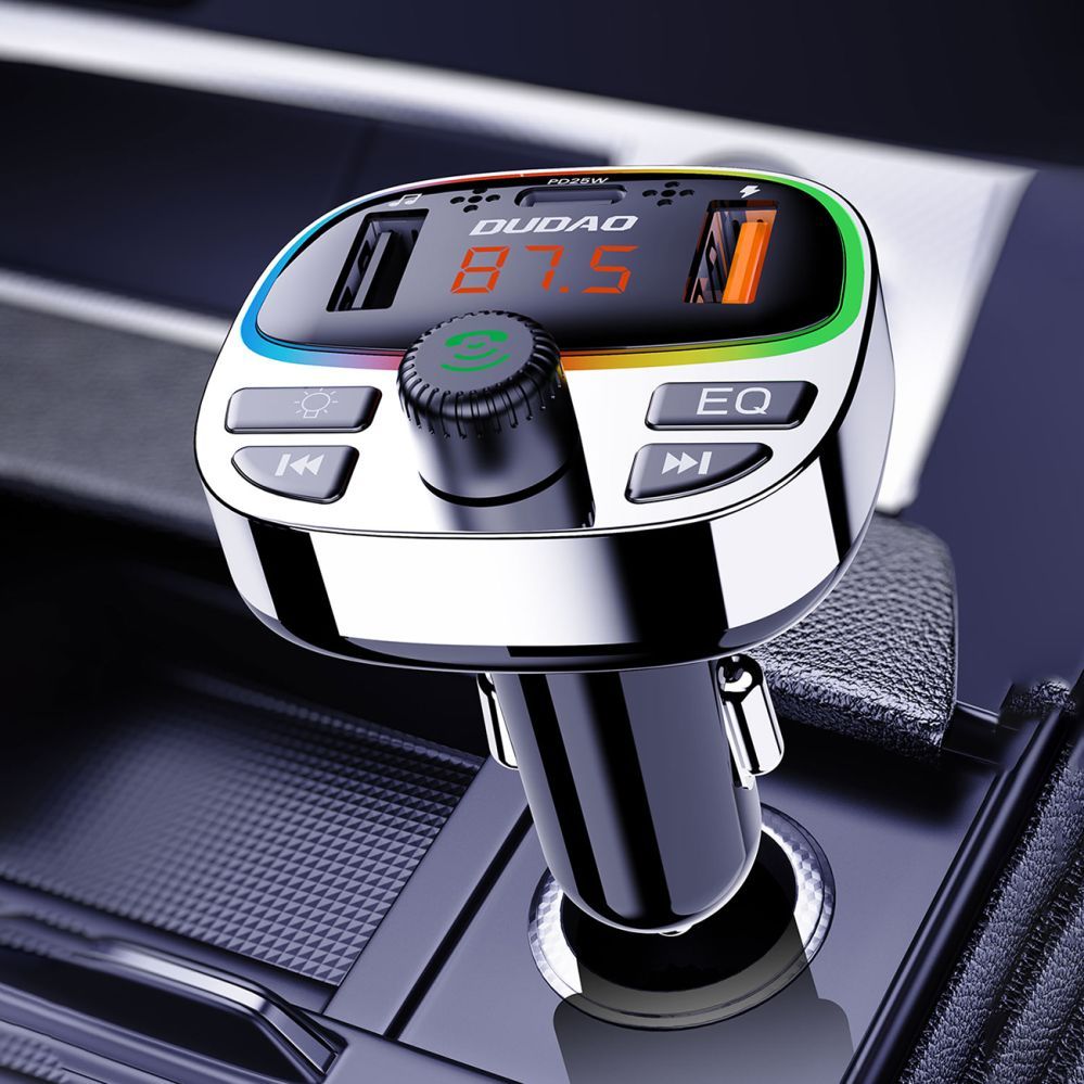 FM modulaator Dudao  Dudao R2PRO+ Transmitter with PD25W Bluetooth 5.3 RGB Charging Ports - Black and Silver