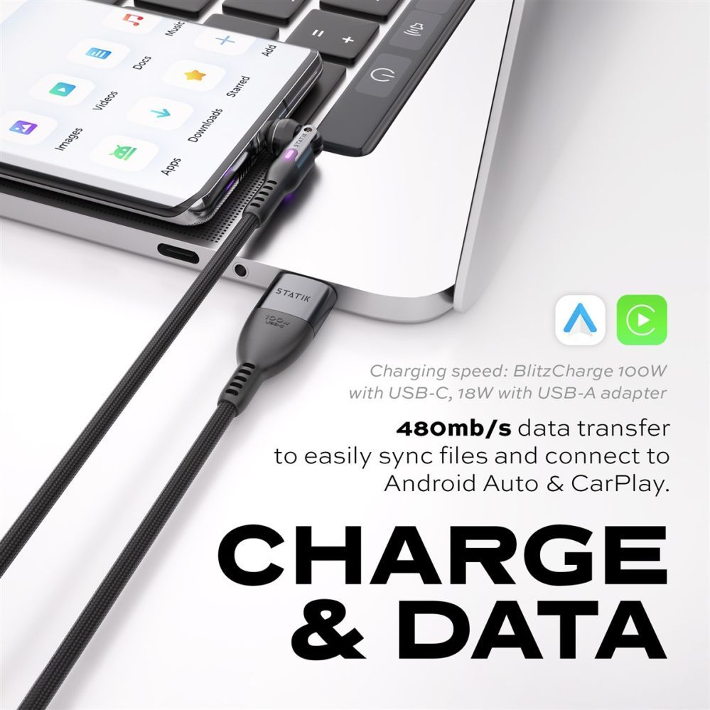 Кабель statik  STATIK PowerPivot Pro Nylon Braided Cabel, USB-C to USB-C, 1m, Black