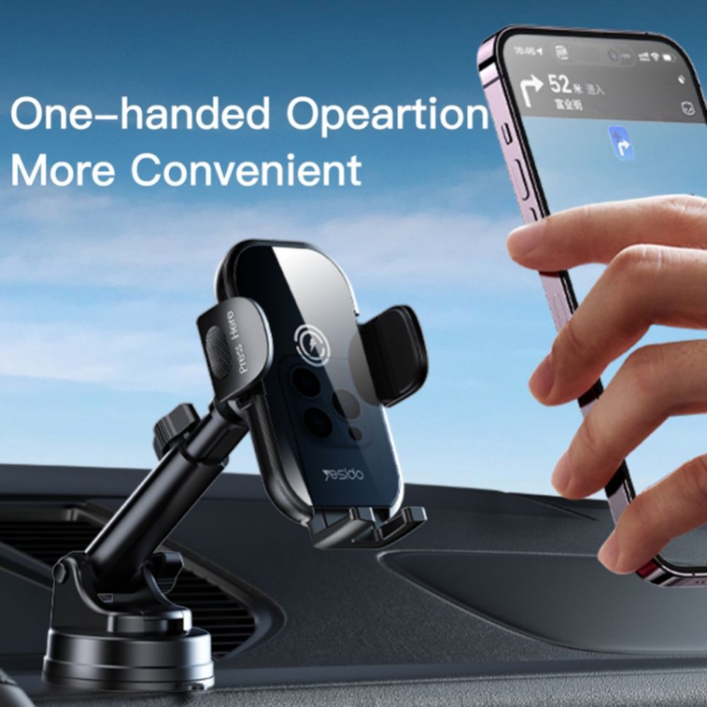 Авто держатель yesido  C197 15W Fast Charging Wireless Car Charger | 360 Rotating Suction Cup Air Vent | Phone Holder Black