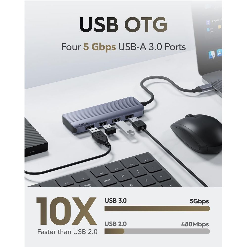 Роутер Cudy  UH500 PortMate USB-C 6-in-1 Hub 4K 30Hz HDMI USB-C PD 4x USB-A 3.0 Aluminum Grey
