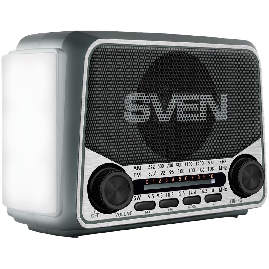 Record players Sven  Speaker SVEN SRP-150, gray (3W, Bluetooth, FM/AM/SW, USB, microSD, flashlight, battery)
