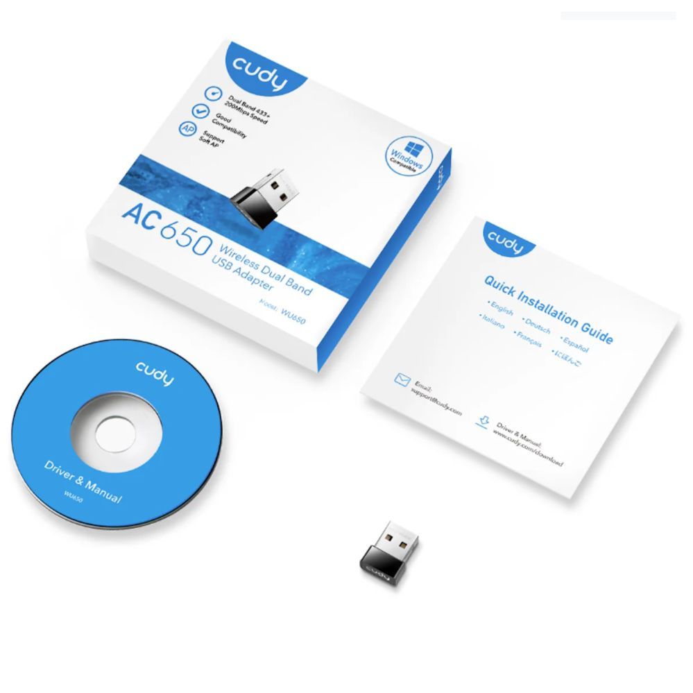 Ruuterid Cudy  WU650 AirNano AC650 Dual Band WiFi USB Adapter Nano Size USB 2.0 Plug and Play Black