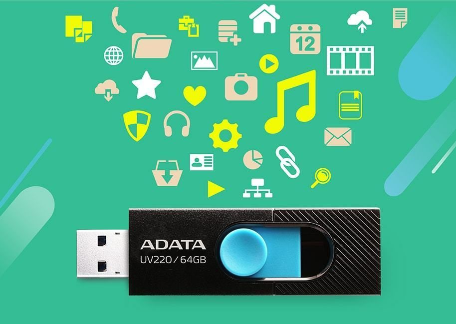 Mälupulk ADATA  UV220 64GB USB Flash Drive, Black/Blue