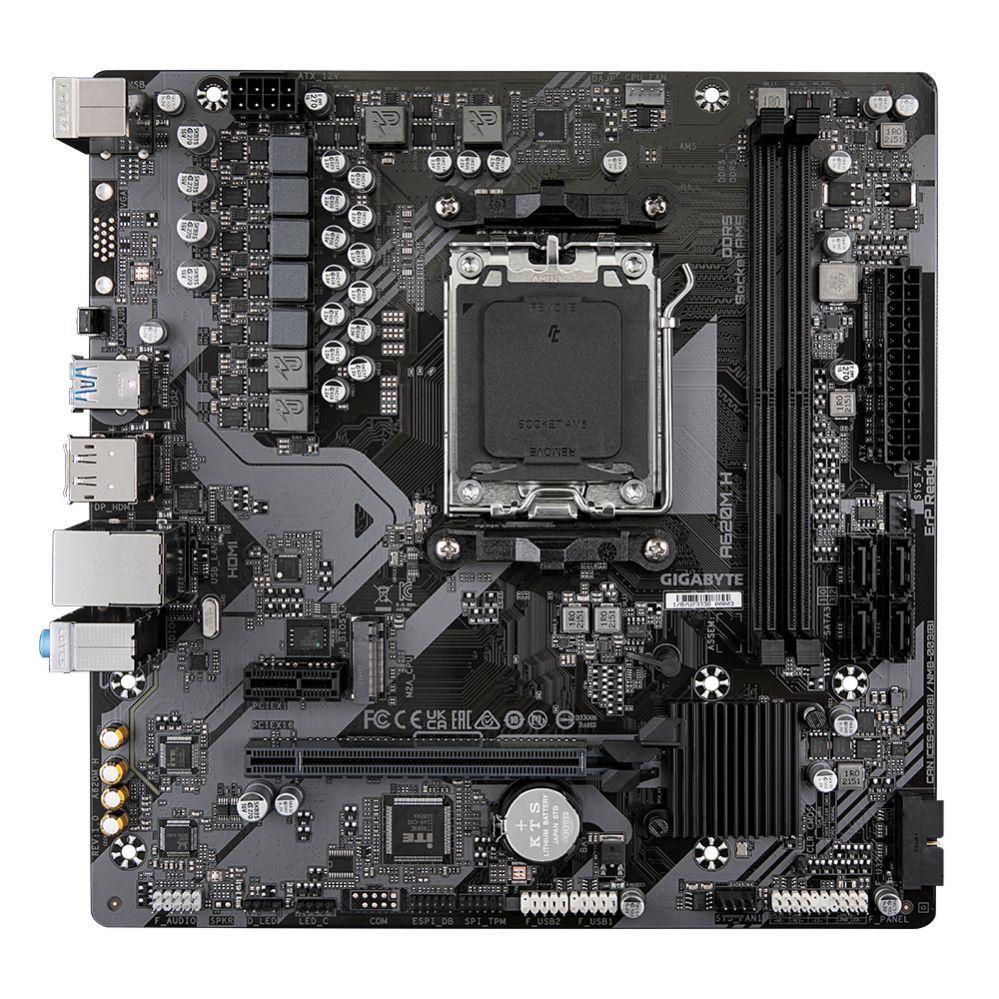 Intel protsessori emaplaat Gigabyte  A620M H 1.0 M/B Processor family AMD, Processor socket AM5, DDR5 DIMM, Memory slots 2, Supported hard disk drive interfaces 	SATA, M.2, Number of SATA connectors 4, Chipset AMD A620, Micro ATX