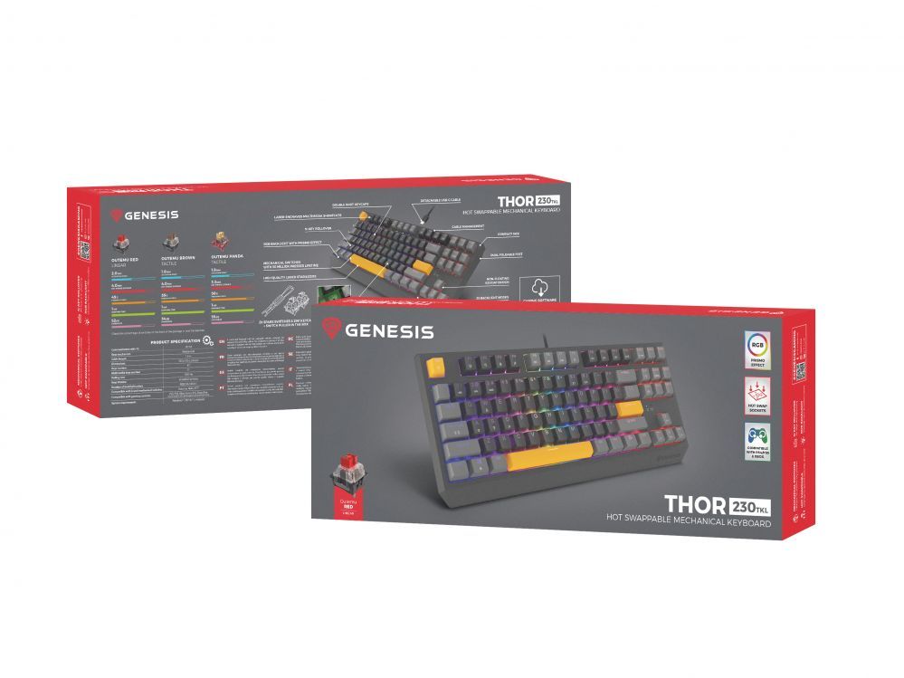 Компьютерная клавиатура Genesis  THOR 230 | Mechanical Gaming Keyboard | Wired | US | Anchor Gray Positive | USB Type-A | Outemu Red