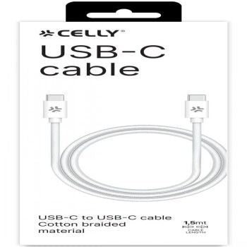 Авто держатель CELLY  CELLY USBCUSBCCOTT - USB-C TO USB-C COTTON BRAIDED CABLE WHITE (POWER DELIVERY)