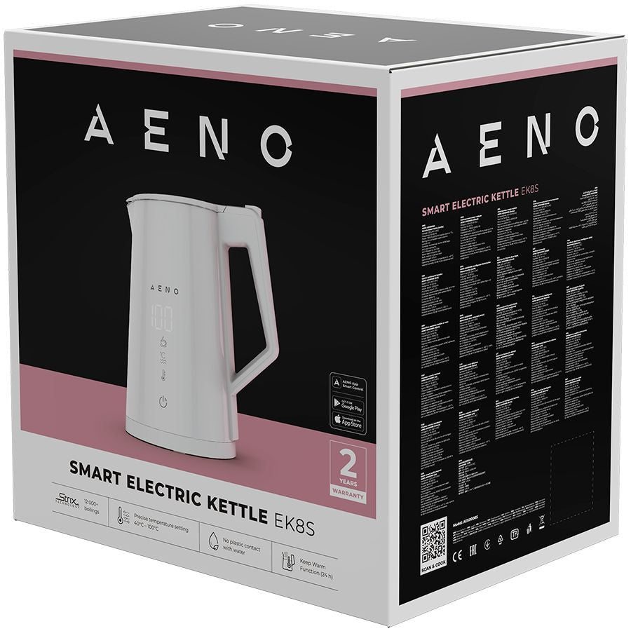 Veekeetja AENO  AENO Electric Kettle EK8S Smart: 1850-2200W, 1.7L, Strix, Double-walls, Temperature Control, Keep warm Function, Control via Wi-Fi, LED-display, Non-heating body, Auto Power Off, Dry tank Protection