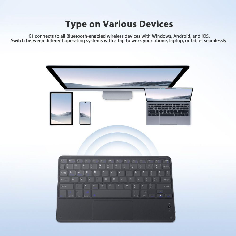 Computer keyboard Blackview  K1 Bluetooth Keyboard Wireless Ultra Slim 10” – 280mAh Battery, Bluetooth 3.0, Compatible with Windows / Android / iOS, Black Gray