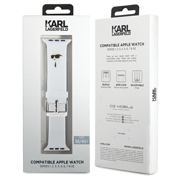 Back panel cover Karl Lagerfeld  Karl Lagerfeld 3D Rubber Karl Head strap for Apple Watch 38/40/41mm - white