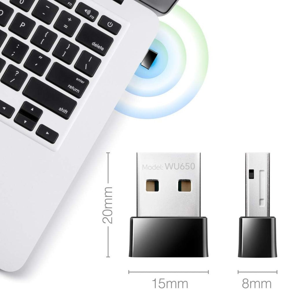 Ruuterid Cudy  WU650 AirNano AC650 Dual Band WiFi USB Adapter Nano Size USB 2.0 Plug and Play Black