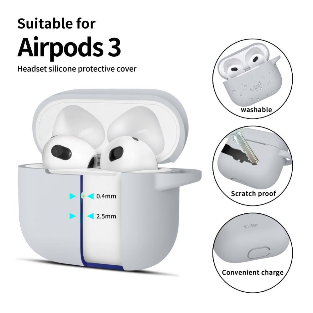 Korpus kõrvaklappidele Tech-Protect Apple Tech-Protect Silicone Hook Case for Apple AirPods 3 - Gray Gray