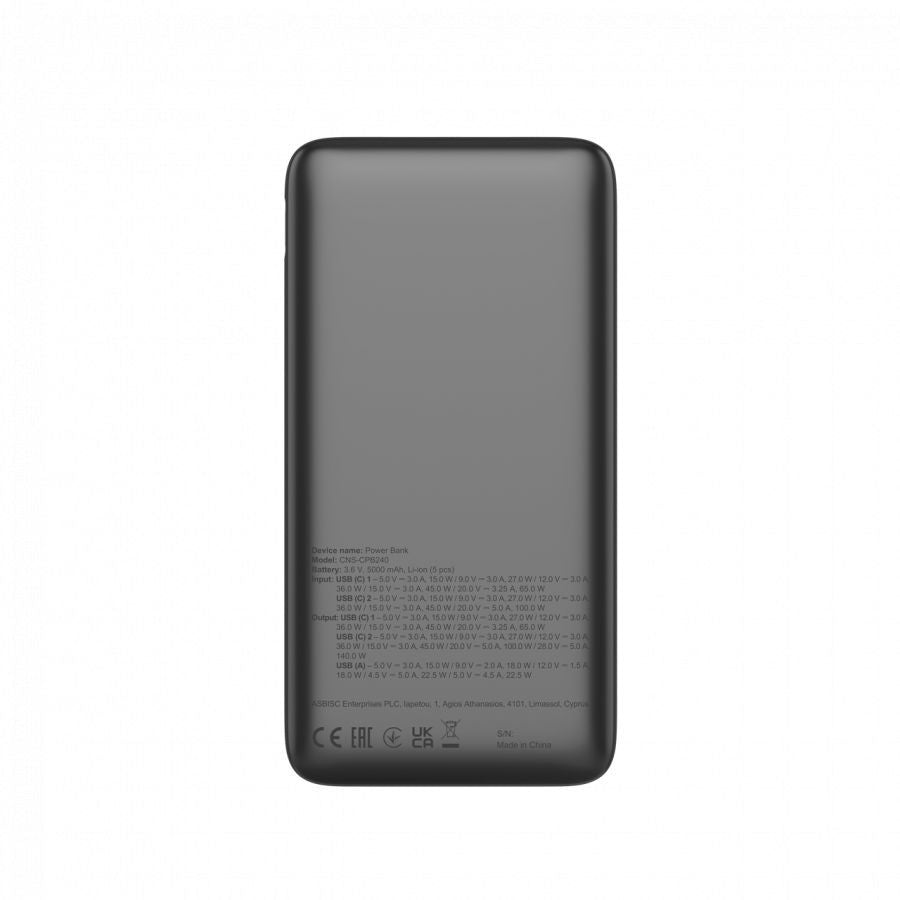 Power bank Canyon  CANYON Power Bank PB-240, 25000mAh PD140W display power bank,Size160.0x82x27 mm Weight 508+-10g, Dark Grey