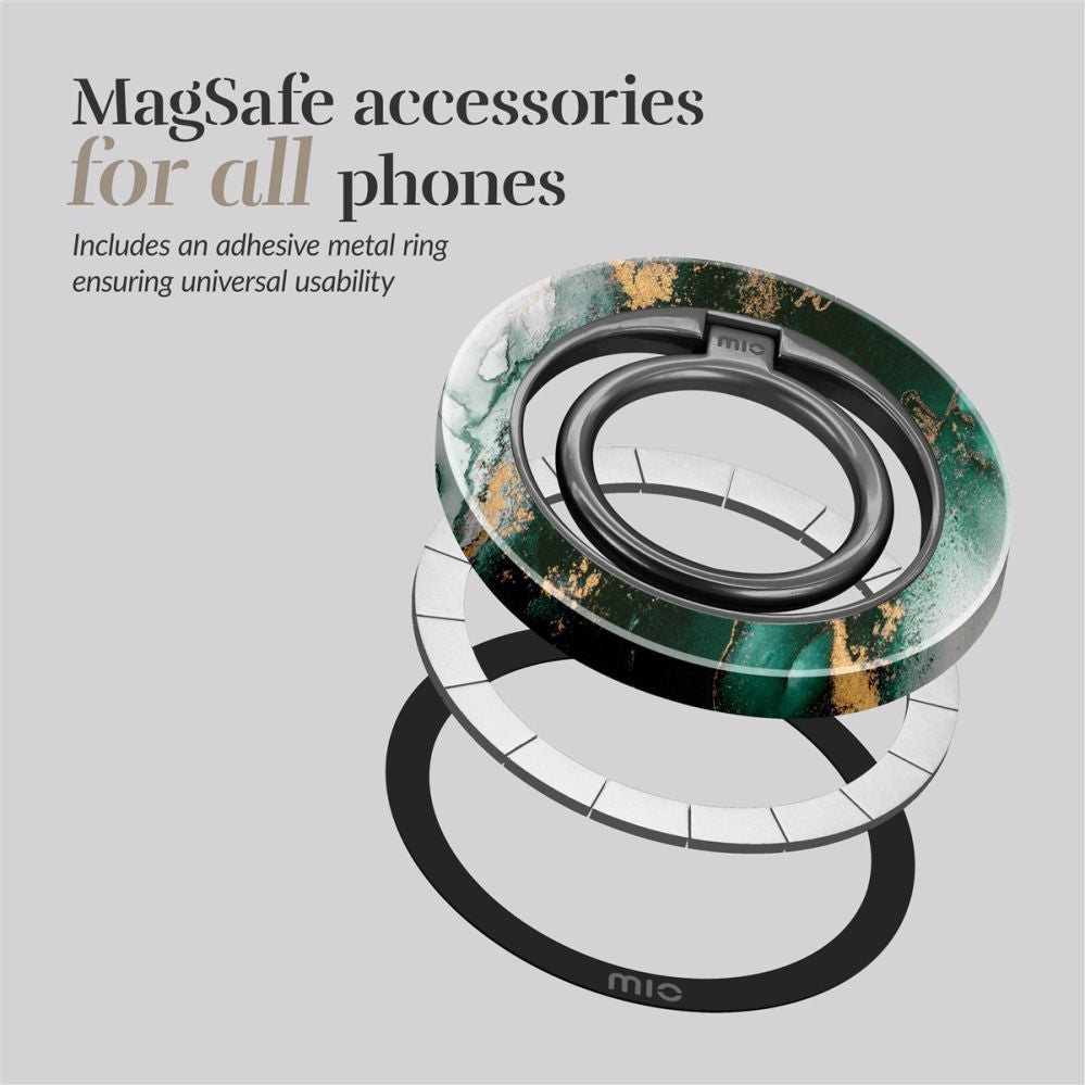 Back panel cover Mio  MIO Green Marble Magsafe Case Compatible Ring Holder