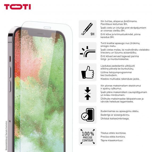 Protective glass Toti TEMPERED glass 2D screen protector full cover for iPhone 15/15 Pro Transparent