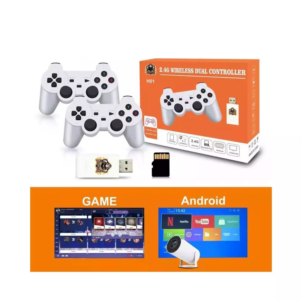 Mängukonsoolid GameBox  HY00 64bit Retro 20K Game 4K Hdmi stick console / Android Box x2 wireless controllers White