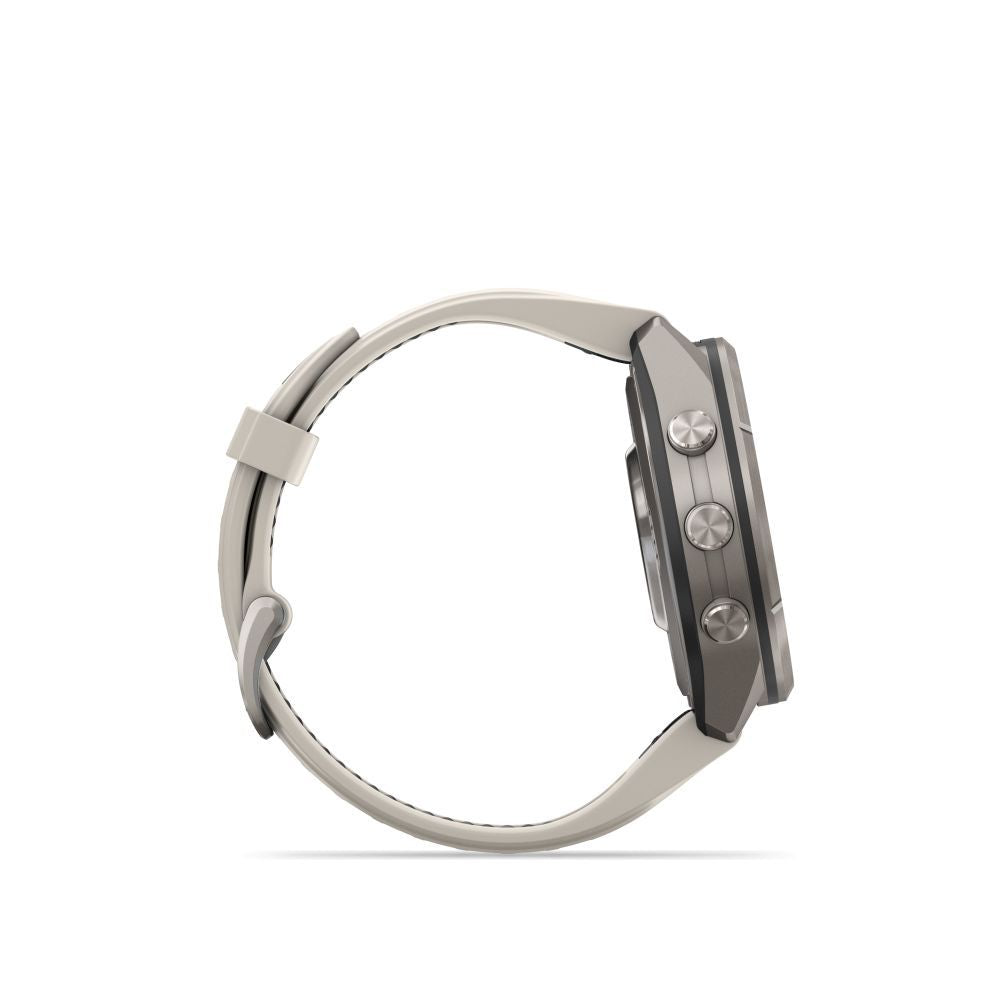 Nutikell Garmin  Fenix 9 Pro – 43mm
Titanium with Fog Grey/Dark Sandstone Silicone Band