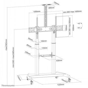 TV bracket NEOMOUNTS BY NEWSTAR  NEWSTAR MOBILE FLAT SCREEN FLOOR STAND (HEIGHT: 128-160 CM) 60-100" BLACK