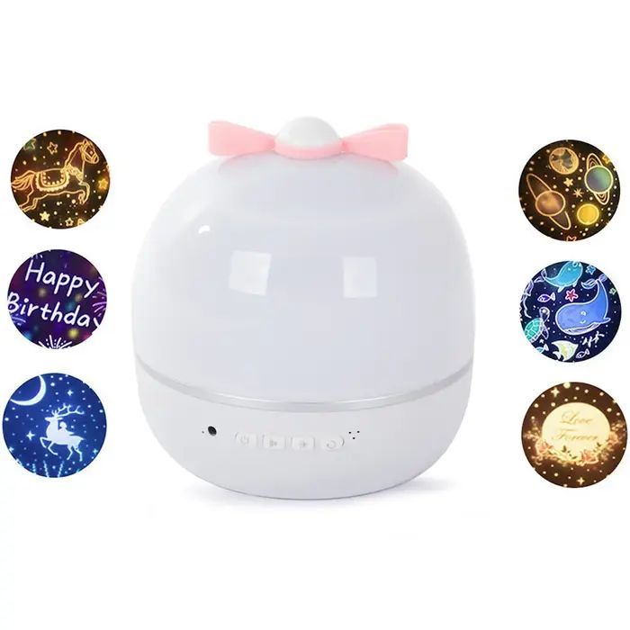 Освещение Kiddyz  WH-16E Dream Projection Night Lamp (12x12xm) with 6 pattern films USB-C rechargeable White