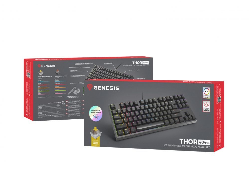 Computer keyboard Genesis  Mechanical Gaming Keyboard THOR 404 TKL RGB Mechanical Gaming Keyboard Wired US Gateron Yellow Pro USB Type-A 1005 g