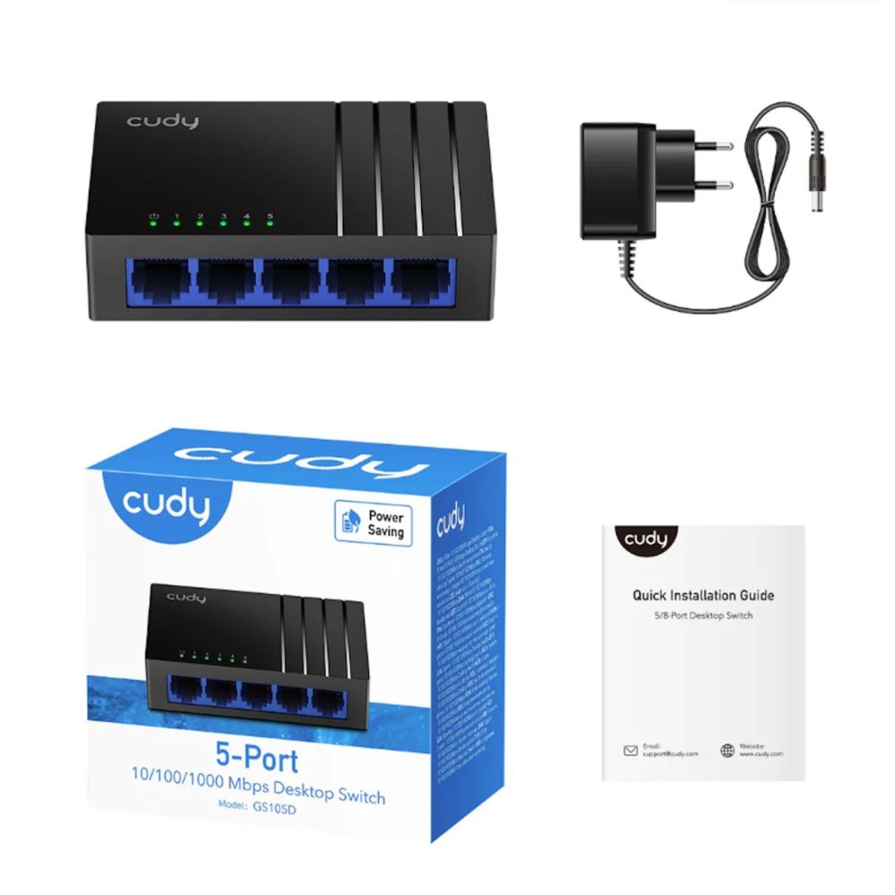 Роутер Cudy  GS105D NetSwitch 5-Port Gigabit Switch IGMP Snooping QoS Loop Prevention Plastic Case Black