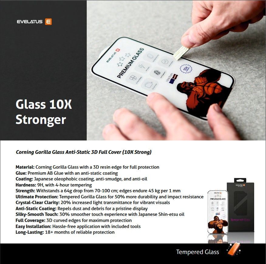 Kaitseklaasid Evelatus Samsung Galaxy S25 Edge Corning Gorilla Glass Anti-Static 3D Full Cover 10X Stronger