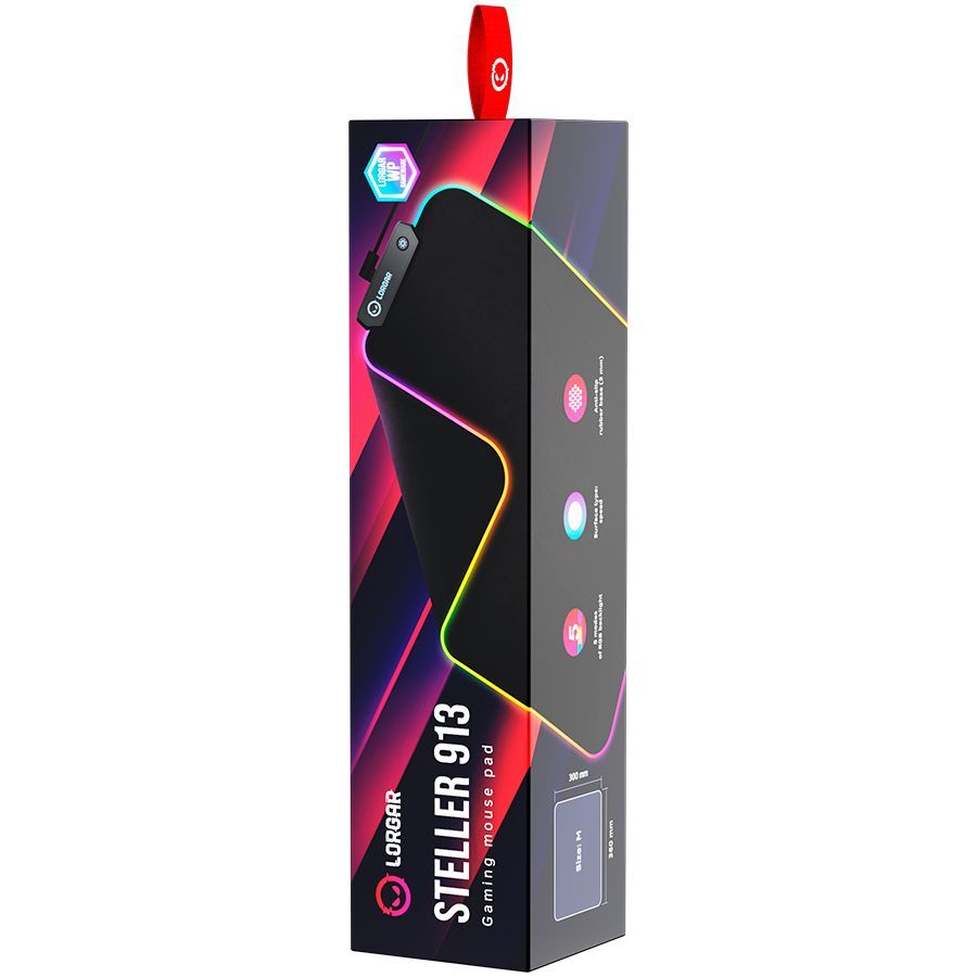 Mouse pad LORGAR  Lorgar Steller 913, Gaming mouse pad, High-speed surface, anti-slip rubber base, RGB backlight, USB connection, Lorgar WP Gameware support, size: 360mm x 300mm x 3mm, weight 0.250kg