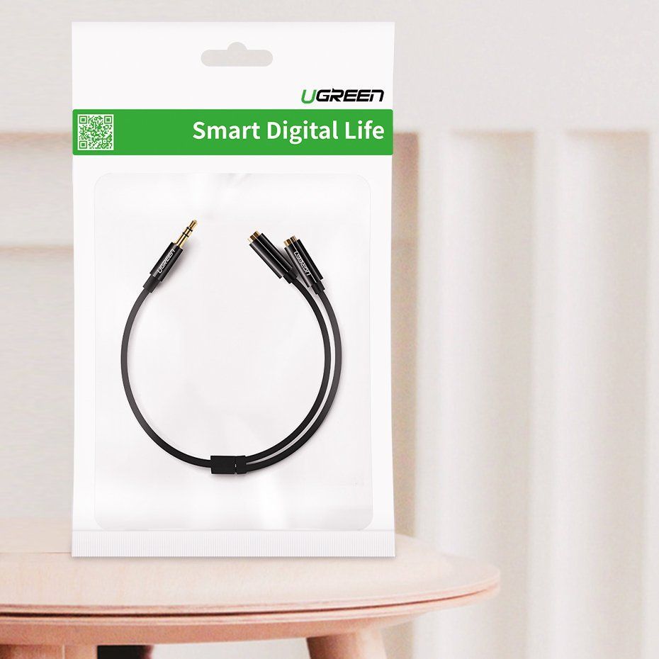Kaabel Ugreen  cable 3.5 mm headphone splitter mini jack AUX 25cm black (20816) Black