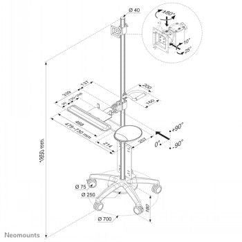 TV bracket NEOMOUNTS BY NEWSTAR  NEWSTAR MOBILE WORKPLACE FLOOR STAND (MONITOR, KEYBOARD/MOUSE & PC) 10-27" SILVER