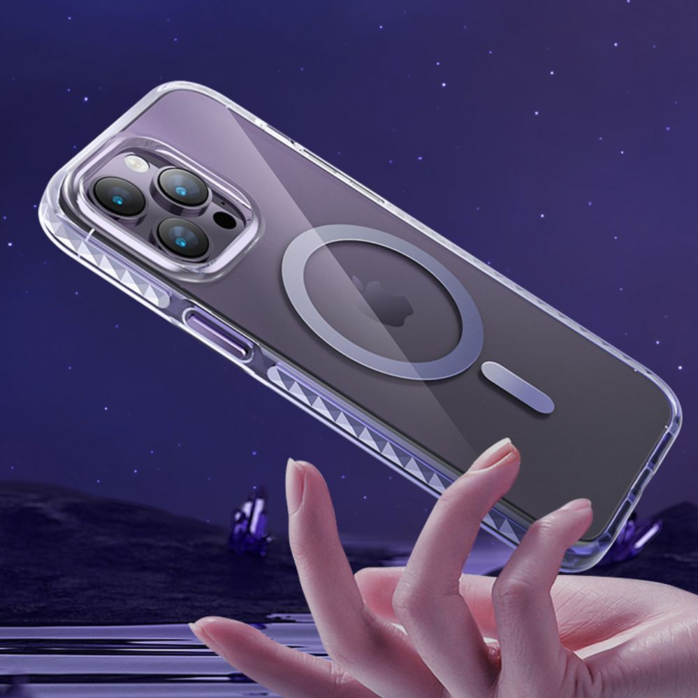Back panel cover Kingxbar  Kingxbar PQY Ice Crystal Series magnetic case for iPhone 14 Pro MagSafe pink and blue