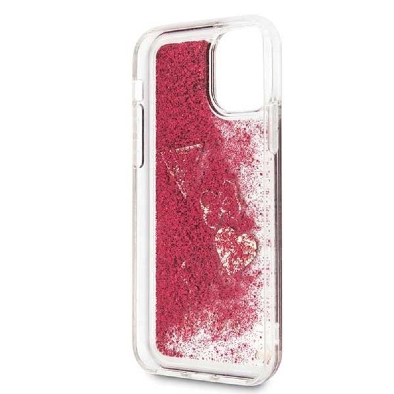 Back panel cover Guess - iPhone 12 mini 5.4'' Liquid Glitter Charms Cover Rapsberry