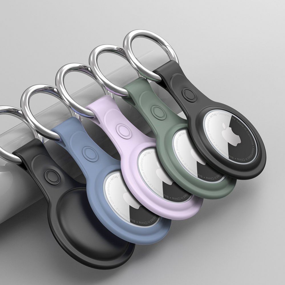 Nutika sildi tarvik Dux Ducis - Dux Ducis 4pcs set Silicone flexible cover keychain loop case for Apple AirTag (Black / Green / Pink / Blue)