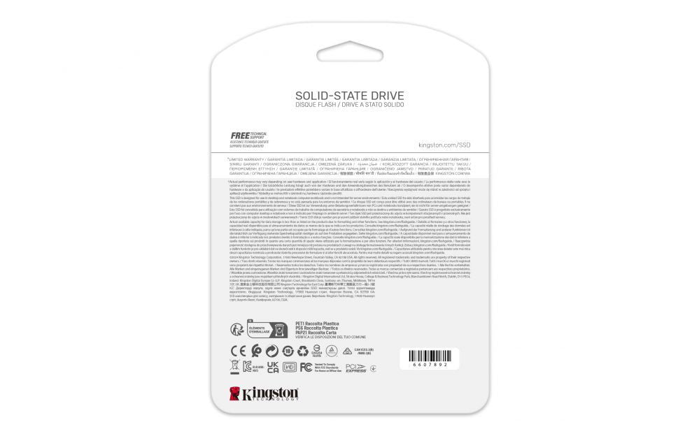 Hard drive SSD Kingston  SSD | NV3 | 4000 GB | SSD form factor M.2 2280 | Solid-state drive interface PCIe 4.0 x4 NVMe | Read speed 6000 MB/s | Write speed 5000 MB/s